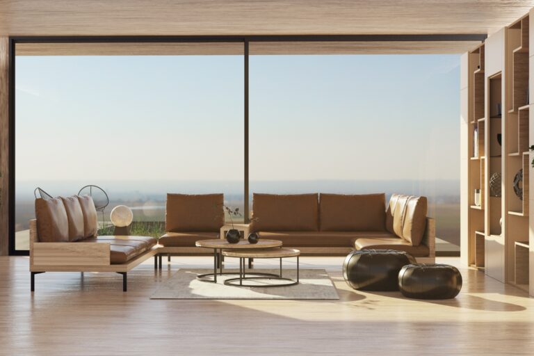 Living,Room,In,Modern,House,Overlooking,The,View
